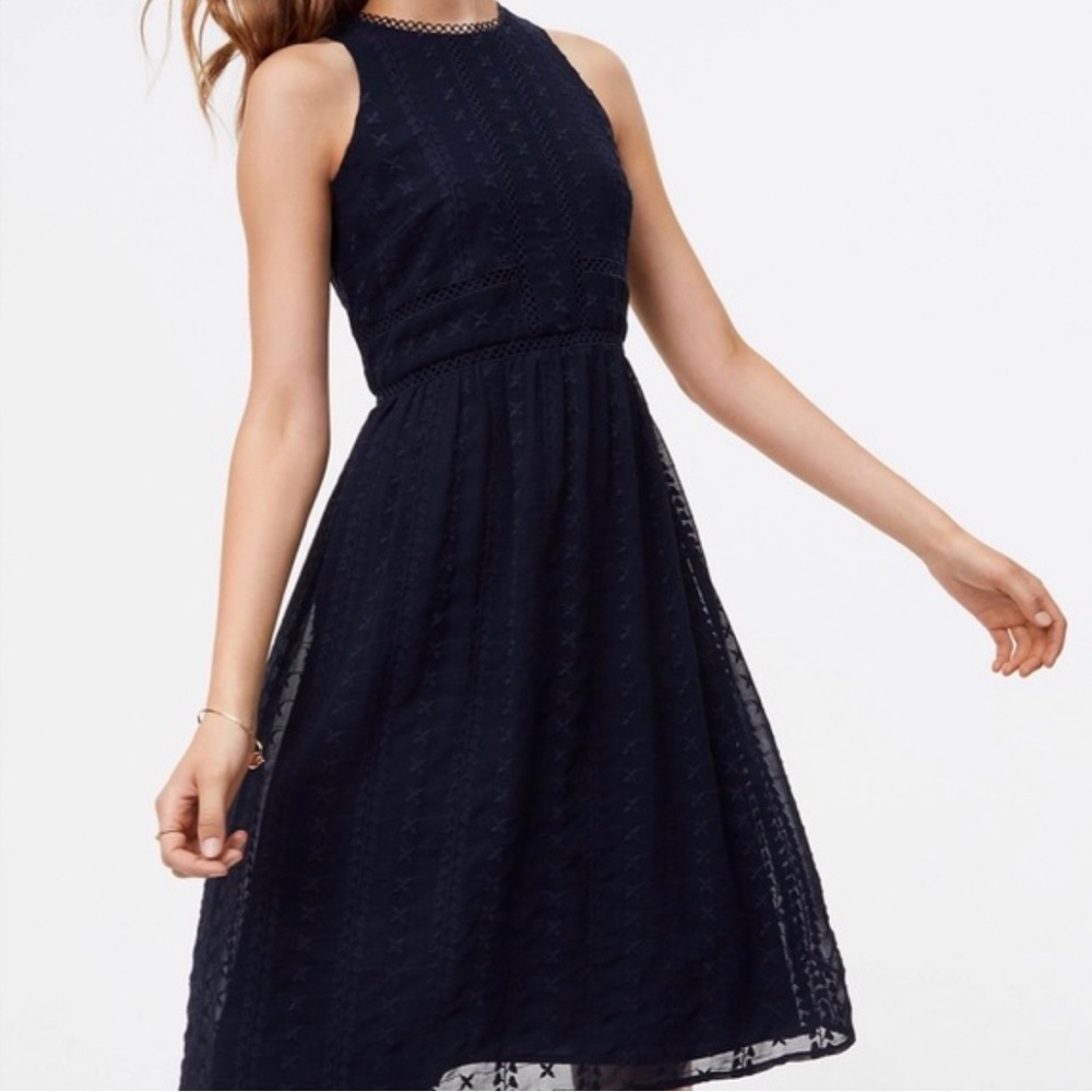 LOFT Navy Blue Lace Midi Dress